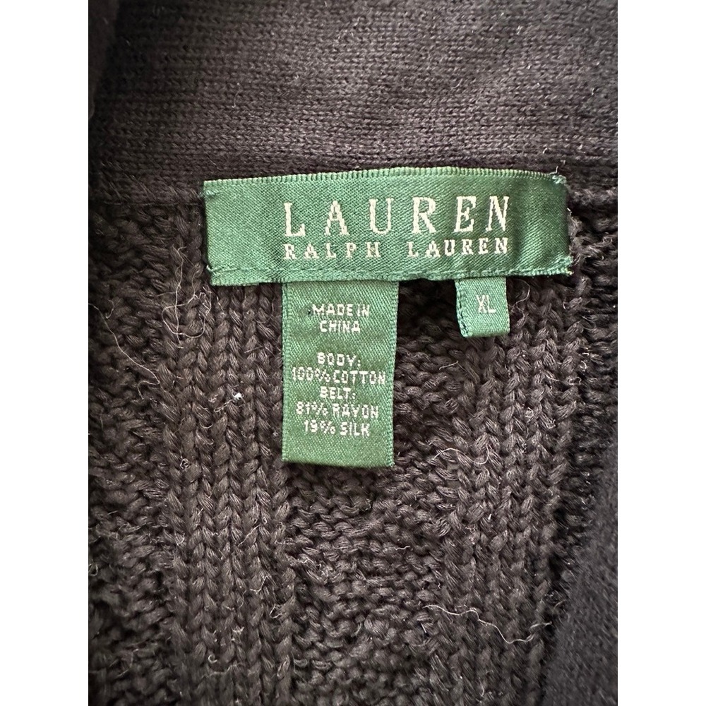 Lauren Ralph Lauren Black Cable Knit Chunky Cardigan Velvet Belt XL NWT Whimsy - Picture 3 of 10